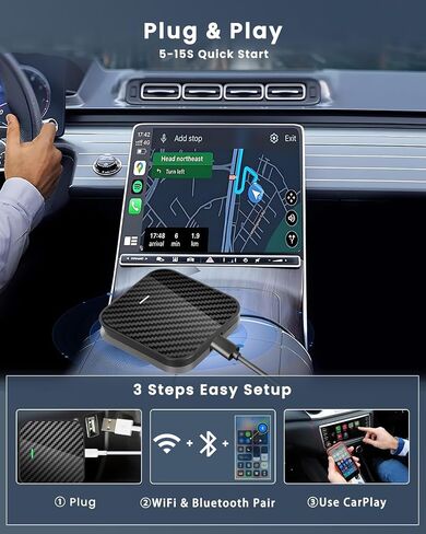 محول Roinvou اللاسلكي CarPlay، دونجل توصيل وتشغيل مطور لهاتف iPhone مع واي فاي ثنائي النطاق 2.4 و5.8 جيجا هرتز، سهل التركيب والتحديثات عبر الإنترنت، متوافق مع موديلات سيارات CarPlay السلكية OEM in Saudi Arabia