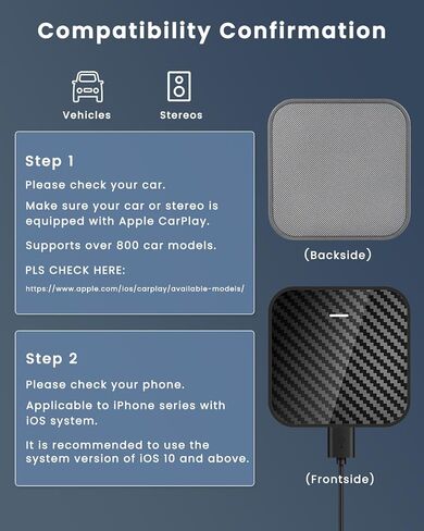 محول Roinvou اللاسلكي CarPlay، دونجل توصيل وتشغيل مطور لهاتف iPhone مع واي فاي ثنائي النطاق 2.4 و5.8 جيجا هرتز، سهل التركيب والتحديثات عبر الإنترنت، متوافق مع موديلات سيارات CarPlay السلكية OEM in Saudi Arabia