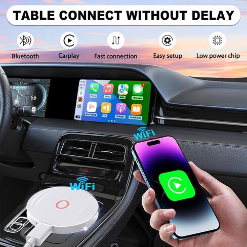 محول QitayoLife اللاسلكي CarPlay لتشغيل السيارة السلكي في المصنع، دونجل توصيل وتشغيل 2024 يحول السلك إلى لاسلكي سريع وسهل الاستخدام مناسب للسيارات من 2015 وiOS 10+ (أسود) in Saudi Arabia