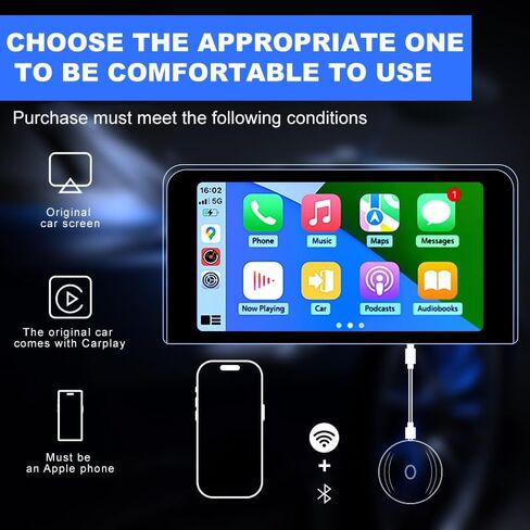 محول QitayoLife اللاسلكي CarPlay لتشغيل السيارة السلكي في المصنع، دونجل توصيل وتشغيل 2024 يحول السلك إلى لاسلكي سريع وسهل الاستخدام مناسب للسيارات من 2015 وiOS 10+ (أسود) in Saudi Arabia