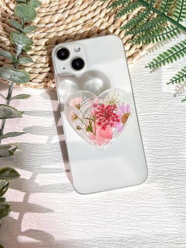 حامل قبضة الهاتف على شكل زهور وردية مضغوطة، ملحق هاتف خلوي شفاف قابل للطي وقابل للتوسيع مصنوع يدويًا، حامل هاتف من الزهور الطبيعية المجففة، دعم الهاتف اللوحي in Kuwait