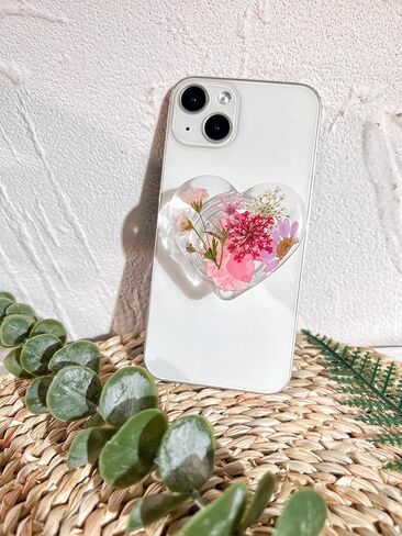 حامل قبضة الهاتف على شكل زهور وردية مضغوطة، ملحق هاتف خلوي شفاف قابل للطي وقابل للتوسيع مصنوع يدويًا، حامل هاتف من الزهور الطبيعية المجففة، دعم الهاتف اللوحي in Kuwait