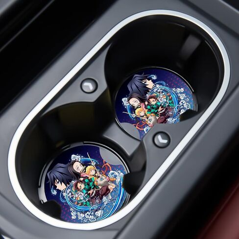 Car Cupholder Coaster Absorbent 2 Pack Cute Funny Fun Unique Anime Cartoon Character Rubber New Automotive Cup Holder Decal Decor Accessories Gift for Women Men DZ213 in Saudi Arabia