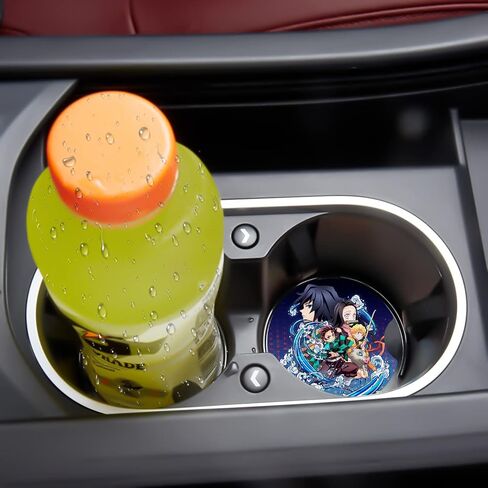 Car Cupholder Coaster Absorbent 2 Pack Cute Funny Fun Unique Anime Cartoon Character Rubber New Automotive Cup Holder Decal Decor Accessories Gift for Women Men DZ213 in Saudi Arabia