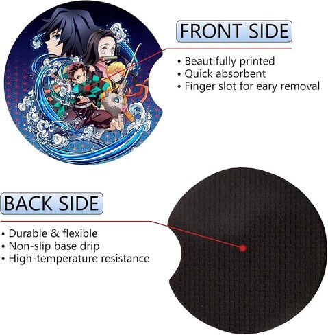 Car Cupholder Coaster Absorbent 2 Pack Cute Funny Fun Unique Anime Cartoon Character Rubber New Automotive Cup Holder Decal Decor Accessories Gift for Women Men DZ213 in Saudi Arabia