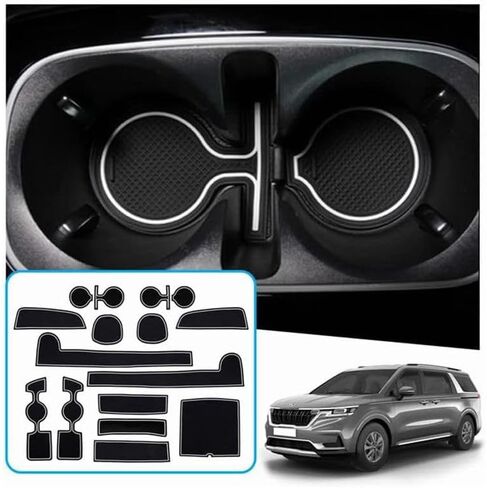 سجادات فتحة باب Fit Kia Carnival 2022+ Kia Carnival حامل أكواب ملحقات Kia Carnival سجادات بطانة وحدة التحكم المركزية متوافقة مع 2022 2023 2024 Kia ​​Carnival (17 قطعة/مجموعة) in Kuwait