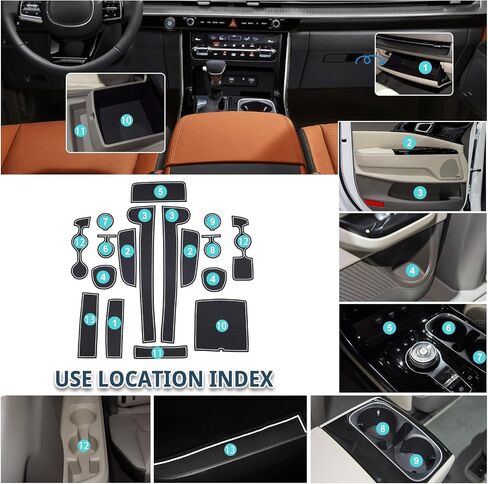 سجادات فتحة باب Fit Kia Carnival 2022+ Kia Carnival حامل أكواب ملحقات Kia Carnival سجادات بطانة وحدة التحكم المركزية متوافقة مع 2022 2023 2024 Kia ​​Carnival (17 قطعة/مجموعة) in Kuwait