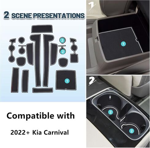 سجادات فتحة باب Fit Kia Carnival 2022+ Kia Carnival حامل أكواب ملحقات Kia Carnival سجادات بطانة وحدة التحكم المركزية متوافقة مع 2022 2023 2024 Kia ​​Carnival (17 قطعة/مجموعة) in Kuwait