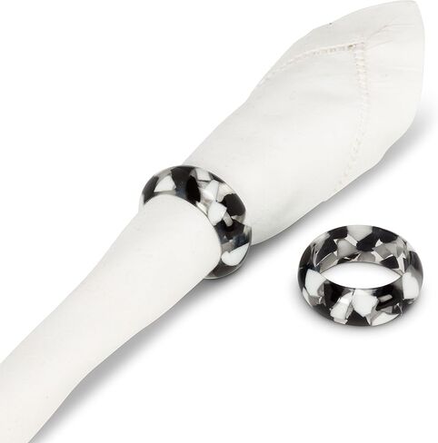 Abbott Collection 58-SETTING-749 Mosaic Napkin Ring, Black/White in Kuwait