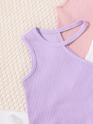 OYOANGLE Girl's 3 Pack Sleeveless Asymmetrical Neck Ribbed Knit Crop Cami Tops Summer Solid Camisole in Saudi Arabia