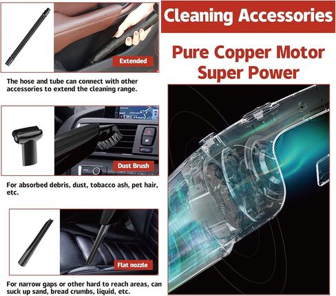 JUSTTOP مكنسة كهربائية محمولة للسيارة عالية الطاقة 120 وات/5000 باسكال مجموعة ملحقات السيارات المحمولة لتفصيل وتنظيف السيارة الداخلية in Kuwait