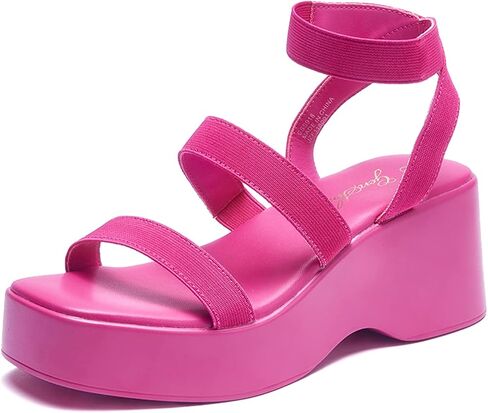 GENSHUO Women's Platform Open Toe Ankle Strap Casual Elastic Strap Flatform Wedge Sandals in Saudi Arabia