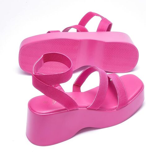 GENSHUO Women's Platform Open Toe Ankle Strap Casual Elastic Strap Flatform Wedge Sandals in Saudi Arabia