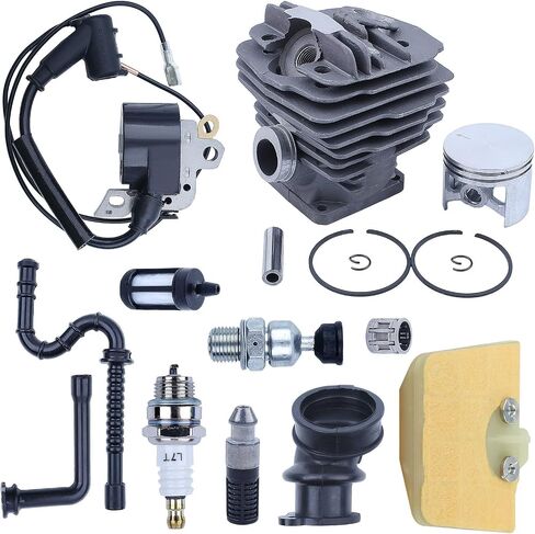 طقم مكبس أسطواني 48 مم لـ Stihl MS360 036 034S MS360C MS360PRO 1125 020 1215، محمل إبرة المكبس، ملف الإشعال، سدادة الإشعال، صمام تخفيف الضغط، حذاء السحب، خط الزيت، فلتر الزيت in Saudi Arabia