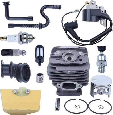 طقم مكبس أسطواني 48 مم لـ Stihl MS360 036 034S MS360C MS360PRO 1125 020 1215، محمل إبرة المكبس، ملف الإشعال، سدادة الإشعال، صمام تخفيف الضغط، حذاء السحب، خط الزيت، فلتر الزيت in Saudi Arabia