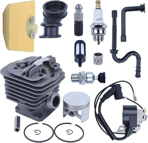 طقم مكبس أسطواني 48 مم لـ Stihl MS360 036 034S MS360C MS360PRO 1125 020 1215، محمل إبرة المكبس، ملف الإشعال، سدادة الإشعال، صمام تخفيف الضغط، حذاء السحب، خط الزيت، فلتر الزيت in Saudi Arabia