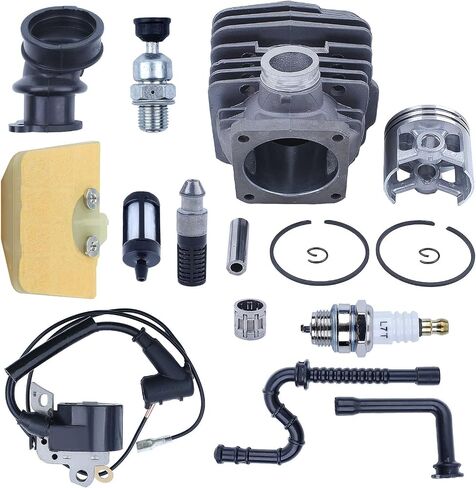 طقم مكبس أسطواني 48 مم لـ Stihl MS360 036 034S MS360C MS360PRO 1125 020 1215، محمل إبرة المكبس، ملف الإشعال، سدادة الإشعال، صمام تخفيف الضغط، حذاء السحب، خط الزيت، فلتر الزيت in Saudi Arabia
