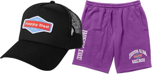 مجموعة قبعة وسروال قصير لسائقي الشاحنات Happy Dad (L)، قبعات رجالية عصرية، سروال رياضي قصير غير رسمي in Kuwait