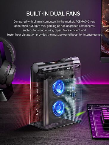 كمبيوتر ألعاب صغير من ACEMAGICIAN Ryzen 9 6900HX (يصل إلى 4.9 جيجا هرتز)، AMD Radeon 680M 32GB DDR5 512GB NVMe SSD، أجهزة كمبيوتر صغيرة RGB Lights/WiFi6/BT5.2/قناة مزدوجة/3 أوضاع سطح مكتب صغير in Kuwait