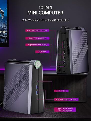 كمبيوتر ألعاب صغير من ACEMAGICIAN Ryzen 9 6900HX (يصل إلى 4.9 جيجا هرتز)، AMD Radeon 680M 32GB DDR5 512GB NVMe SSD، أجهزة كمبيوتر صغيرة RGB Lights/WiFi6/BT5.2/قناة مزدوجة/3 أوضاع سطح مكتب صغير in Kuwait