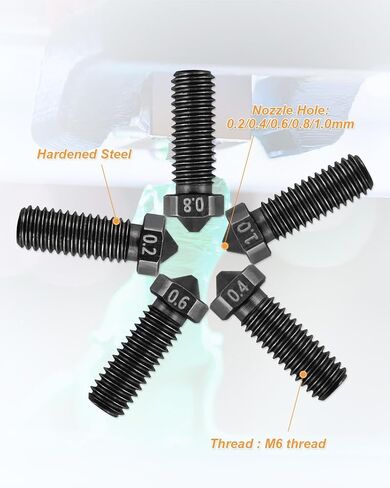 15PCS Fit for Anycubic Vyper Kobra Plus Kobra Max Hardened Nozzles 3D Printer Parts High-Temperature 7PCS 0.4mm Nozzles and 2PCS 0.2mm 0.6mm 0.8mm Wear Resistance 3D Printer Nozzles Kit Smooth to Use in Saudi Arabia