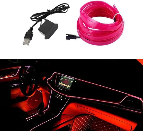 1 قطعة شريط إضاءة LED ساطع ثابت DC12V، إضاءة باردة محيطة للسيارة بطول 16.4 قدم مع واجهة USB، ملحقات تزيين خالية من الأسلاك، مناسبة لموديلات السيارات المختلفة (وردي) in Saudi Arabia