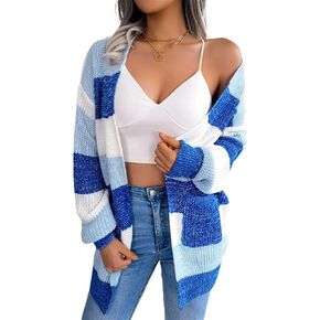 JUNBOON Women's Striped Long Sleeve Open Front Knit Cardigan Casual Pullover Sweater in Kuwait