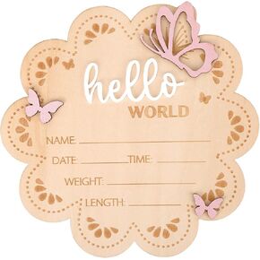 Hello World Newborn Signing ، Butterfly Wooden Newborn Sign Figuredized Baby Name Baby Board Board For Props Baby Shower Hospital Decory in Kuwait