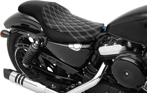 نسخة. Rider Sportster SEAT 2 UP DRIVER+FITS PARCENGER FITS FOR HARLEY XL883 XL1200 Models 2004-2022 ، White Stitching in Kuwait