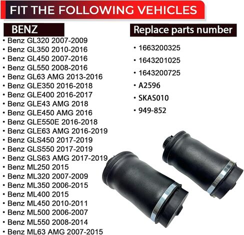 1663200325 Rear Air Suspension Spring Bag Fits Compatible with Mercedes Benz 164 X166 W164 W166 GL320 GL350 GL450 GLE350 GLE450 GLS450 GLS550 ML320 in Saudi Arabia