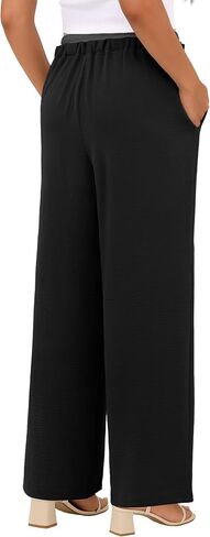 Womens Wide Leg Pants Flowy Hight Waist Adjustable Drawstring Palazzo Trousers Casual Patchwork Pants with Pockets in Saudi Arabia