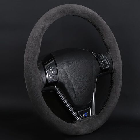 Elegant Suede Steering Wheel Cover Handmade Stitch On Wrap Design, Wheel Wrap,Breathable Suede Leather, Anti-Slip, Universal 14.5-15 Inch, Perfect for Men and Women,Black in Saudi Arabia