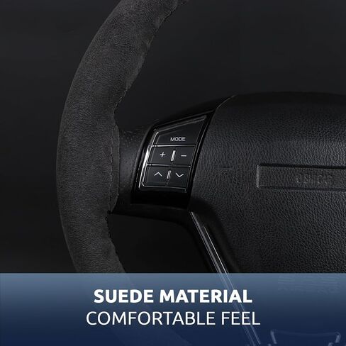 Elegant Suede Steering Wheel Cover Handmade Stitch On Wrap Design, Wheel Wrap,Breathable Suede Leather, Anti-Slip, Universal 14.5-15 Inch, Perfect for Men and Women,Black in Saudi Arabia