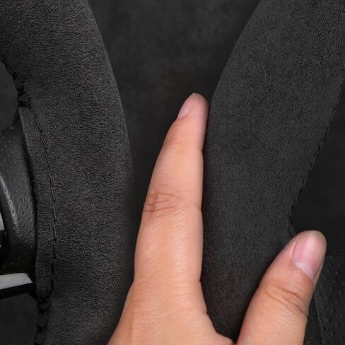Elegant Suede Steering Wheel Cover Handmade Stitch On Wrap Design, Wheel Wrap,Breathable Suede Leather, Anti-Slip, Universal 14.5-15 Inch, Perfect for Men and Women,Black in Saudi Arabia