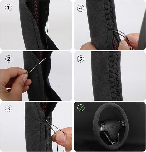 Elegant Suede Steering Wheel Cover Handmade Stitch On Wrap Design, Wheel Wrap,Breathable Suede Leather, Anti-Slip, Universal 14.5-15 Inch, Perfect for Men and Women,Black in Saudi Arabia