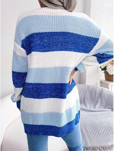 JUNBOON Women's Striped Long Sleeve Open Front Knit Cardigan Casual Pullover Sweater in Kuwait