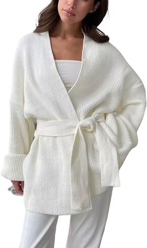 utcoco Womens Oversized Knit Cardigan Belted Wrap Sweater Long Sleeve Loose Fit Open Front Coat for Fall & Winter in Saudi Arabia
