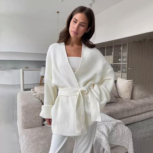 utcoco Womens Oversized Knit Cardigan Belted Wrap Sweater Long Sleeve Loose Fit Open Front Coat for Fall & Winter in Saudi Arabia