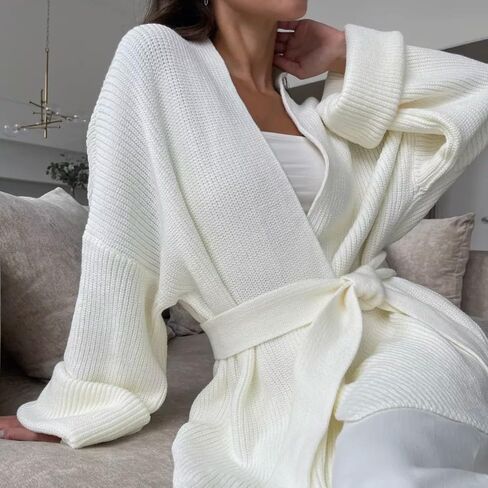 utcoco Womens Oversized Knit Cardigan Belted Wrap Sweater Long Sleeve Loose Fit Open Front Coat for Fall & Winter in Saudi Arabia