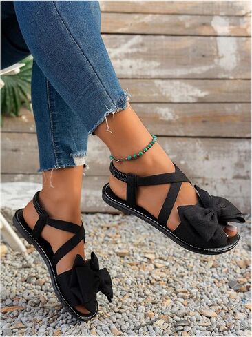 GORGLITTER Women's Ankle Strap Bow Sandals Criss Cross Open Toe Bowknot Dressy Beach Flat Sandals 2025 in Saudi Arabia