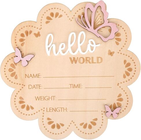 Hello World Newborn Signing ، Butterfly Wooden Newborn Sign Figuredized Baby Name Baby Board Board For Props Baby Shower Hospital Decory in Saudi Arabia