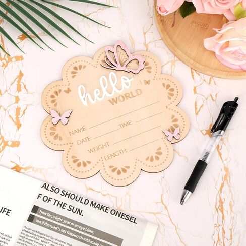 Hello World Newborn Signing ، Butterfly Wooden Newborn Sign Figuredized Baby Name Baby Board Board For Props Baby Shower Hospital Decory in Saudi Arabia