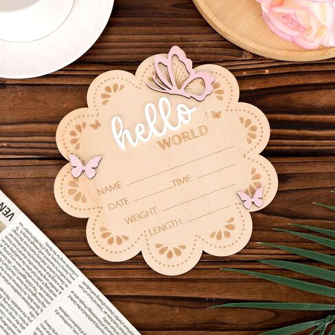 Hello World Newborn Signing ، Butterfly Wooden Newborn Sign Figuredized Baby Name Baby Board Board For Props Baby Shower Hospital Decory in Saudi Arabia