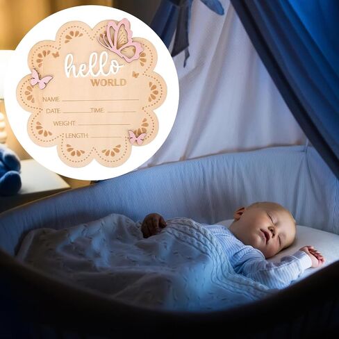 Hello World Newborn Signing ، Butterfly Wooden Newborn Sign Figuredized Baby Name Baby Board Board For Props Baby Shower Hospital Decory in Saudi Arabia