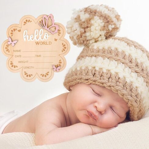 Hello World Newborn Signing ، Butterfly Wooden Newborn Sign Figuredized Baby Name Baby Board Board For Props Baby Shower Hospital Decory in Saudi Arabia