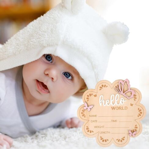 Hello World Newborn Signing ، Butterfly Wooden Newborn Sign Figuredized Baby Name Baby Board Board For Props Baby Shower Hospital Decory in Saudi Arabia