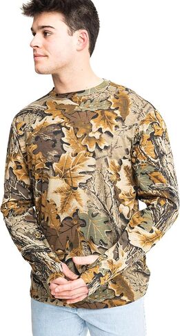 Realtree Camo Long Sleeve Hunting Shirt - Tee Midweight 100 ٪ Cotton Tee مع الأصفاد المضلعة - مثالية للملابس الخارجية والخارجية in Saudi Arabia