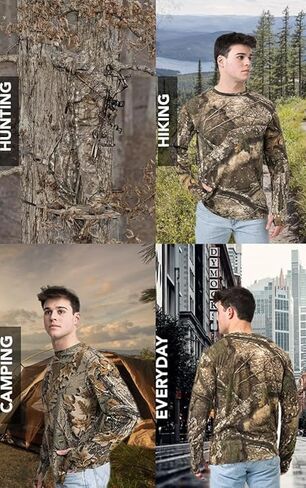 Realtree Camo Long Sleeve Hunting Shirt - Tee Midweight 100 ٪ Cotton Tee مع الأصفاد المضلعة - مثالية للملابس الخارجية والخارجية in Saudi Arabia