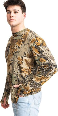 Realtree Camo Long Sleeve Hunting Shirt - Tee Midweight 100 ٪ Cotton Tee مع الأصفاد المضلعة - مثالية للملابس الخارجية والخارجية in Saudi Arabia