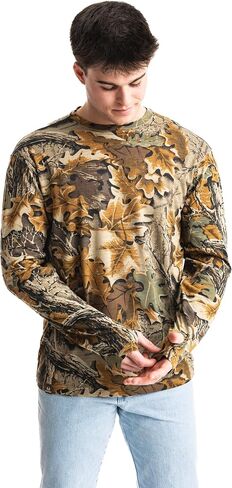 Realtree Camo Long Sleeve Hunting Shirt - Tee Midweight 100 ٪ Cotton Tee مع الأصفاد المضلعة - مثالية للملابس الخارجية والخارجية in Saudi Arabia
